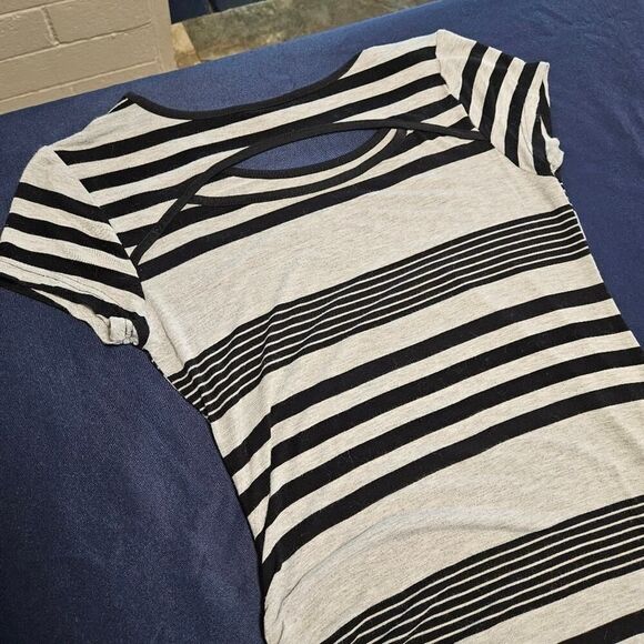 Christian Siriano Dress Asymmetrical Gray w/Black Stripes Size L - Picture 12 of 15